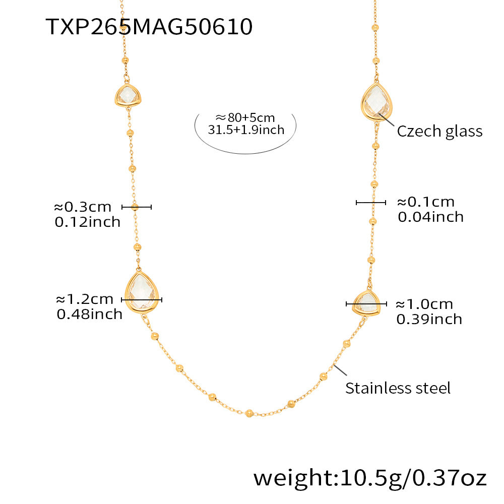 B廠【TXP265】不鏽鋼飾品閃亮水滴切面捷克玻璃石長項鍊歐美小眾設計感 25.06-2