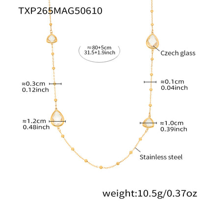 B廠【TXP265】不鏽鋼飾品閃亮水滴切面捷克玻璃石長項鍊歐美小眾設計感 25.06-2