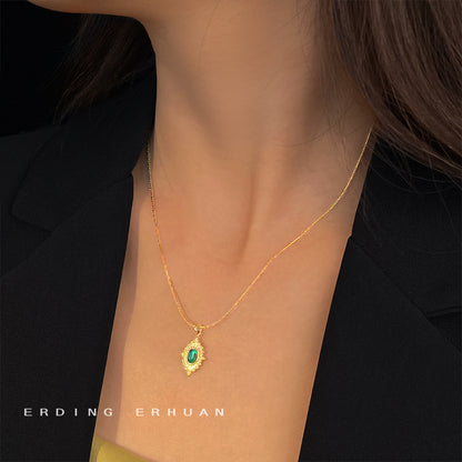 A廠【5659】復古合成孔雀石鍍18K真金高保色304不銹鋼項鍊鎖骨鍊頸鍊飾品 25.03-1