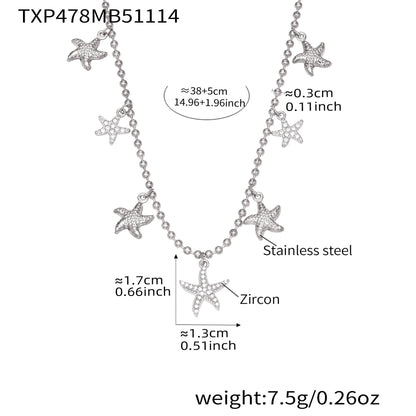B廠【TXP478】跨境新款不鏽鋼鋯石海星吊墜耳環項鍊手鍊套組簡約鑲鑽配件
 25.11-3