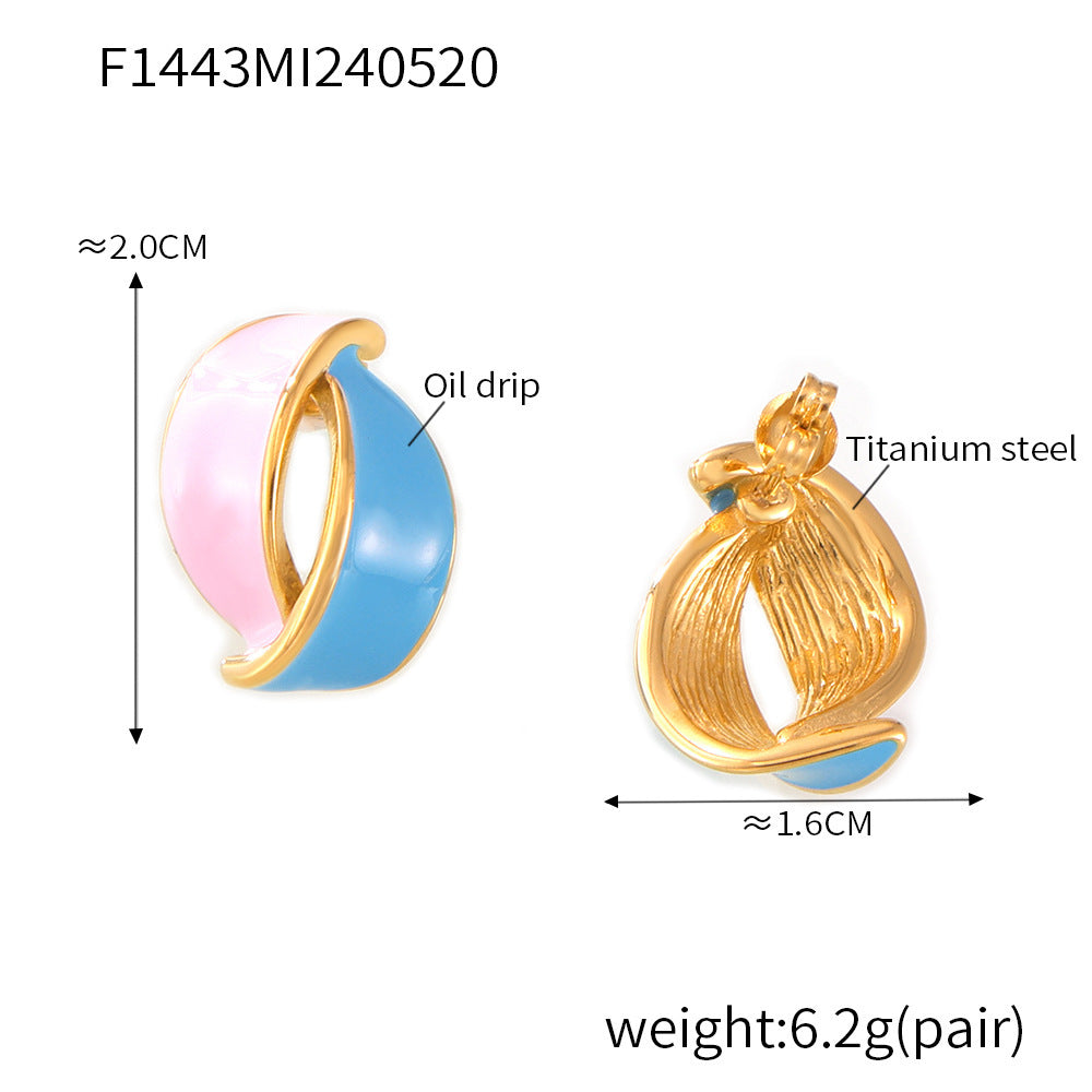 B廠【F1443】韓國滴油鈦鋼耳環簡約設計幾何立體撞色葉子耳環法式復古莫蘭迪色 24.05-5