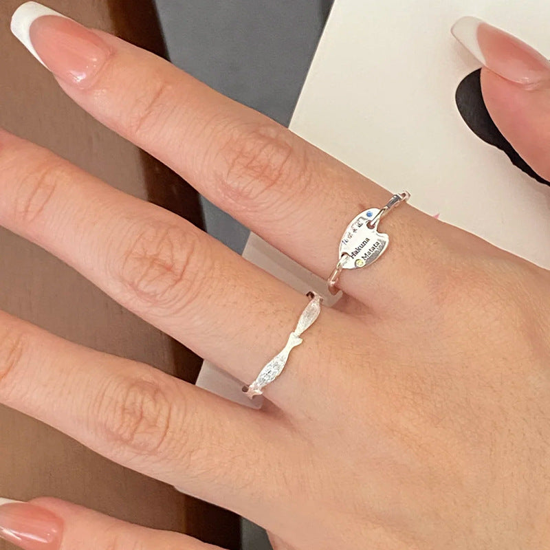 E廠【XDQ8448R】S999純銀小眾設計拉絲小魚戒指女輕奢ins時尚個性開口指環潮
 25.11-4