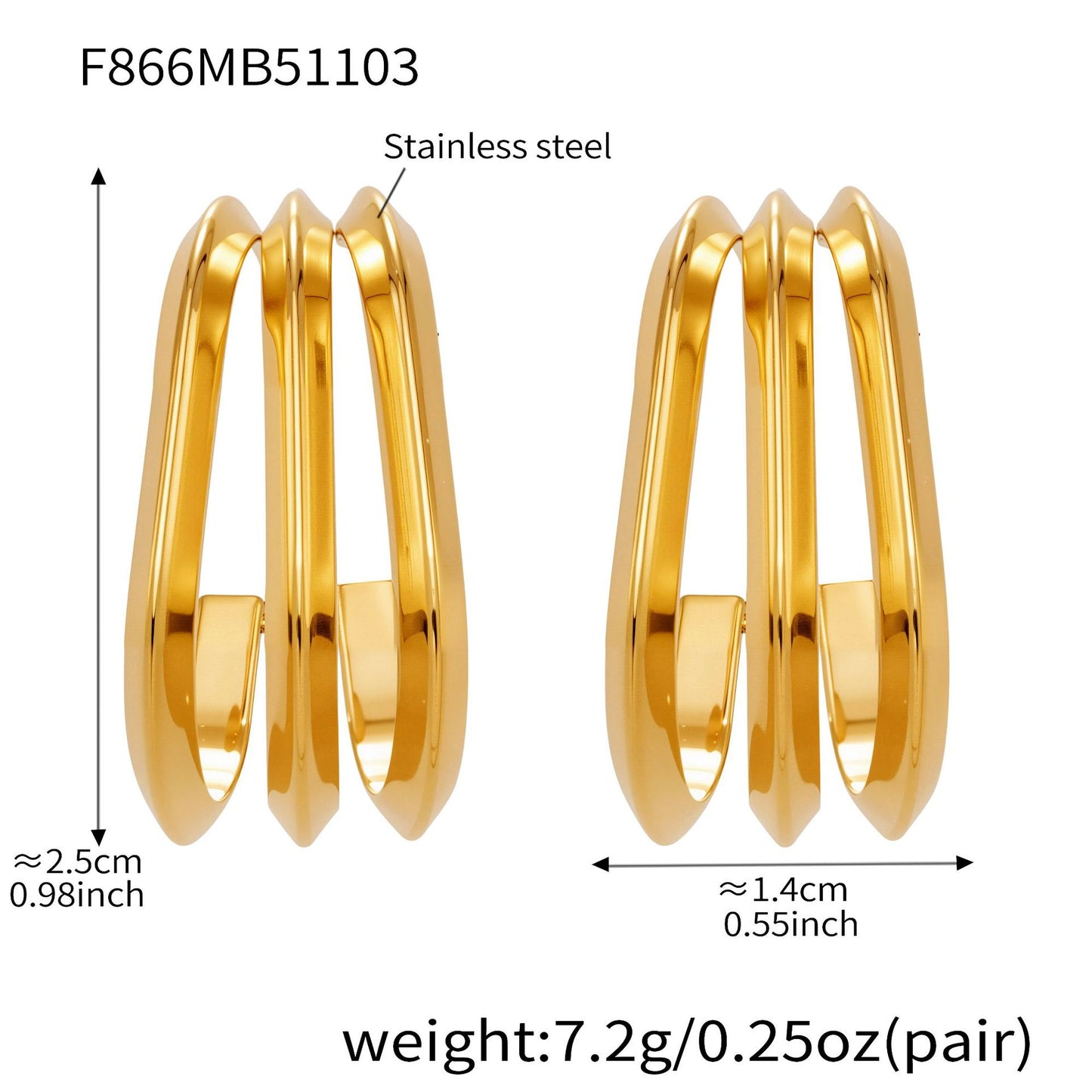 B廠【F753】ins風小眾設計三層愛心耳環不鏽鋼18k鍍金耳環不掉色耳飾
 25.11-1