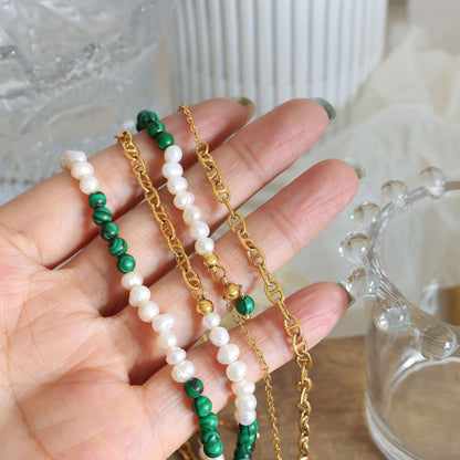 B廠【P1227】綠松石淡水珍珠流蘇項鍊環形珍珠耳環時尚輕奢氣質首飾 25.03-4