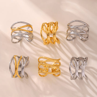 B廠【A098】ins小眾多層交叉拼色戒指女不鏽鋼18k鍍金跨境熱銷款食指戒 25.04-2