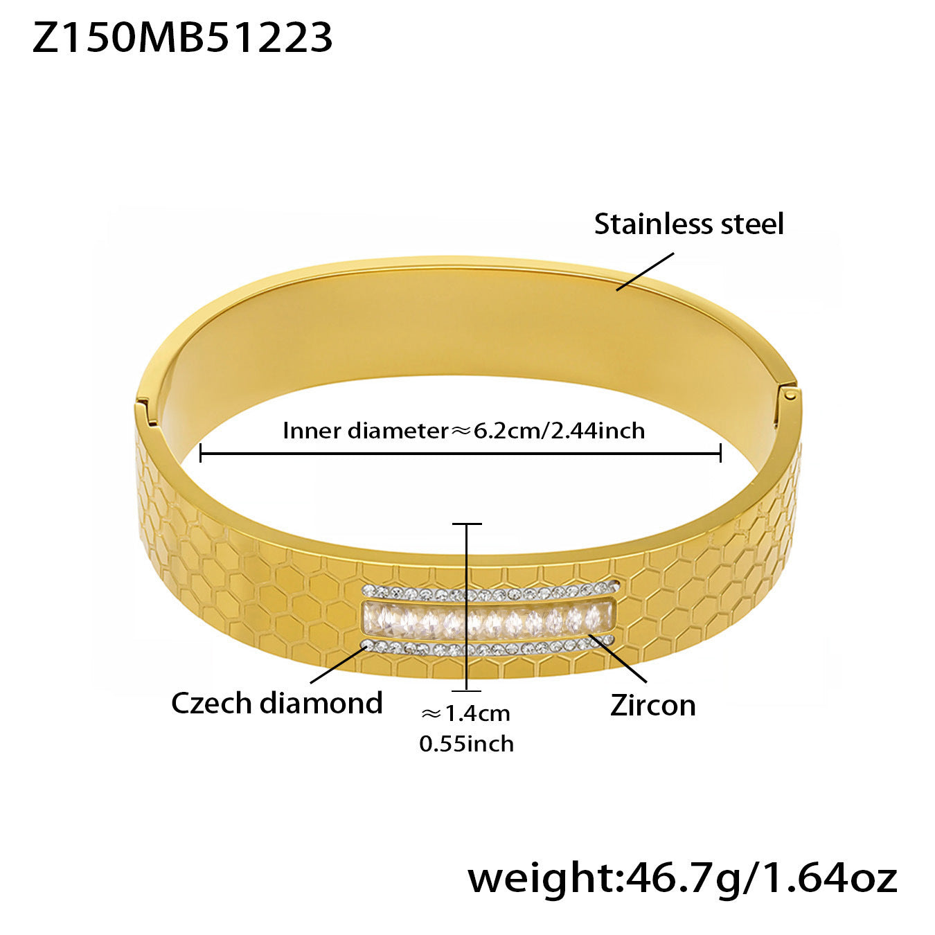 B廠【Z054】不鏽鋼幾何菱形鑲嵌鋯石卡扣手鐲組合INS風個性輕奢手飾鍍18k真金
 26.01-1