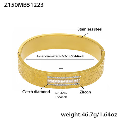 B廠【Z054】不鏽鋼幾何菱形鑲嵌鋯石卡扣手鐲組合INS風個性輕奢手飾鍍18k真金
 26.01-1