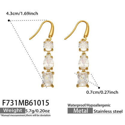 B廠【F731】拼接彩锆石耳墜不鏽鋼鍍金三層結構耳環
 26.10-4