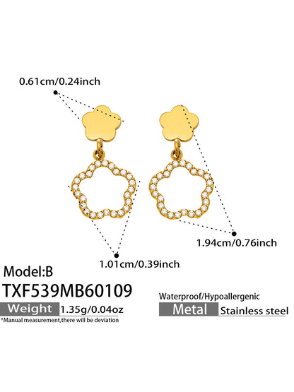 B廠【TXP539】歐美ins時尚5A鋯石花朵項鍊手鍊耳環戒指女士首飾組不銹鋼飾品
 26.01-2