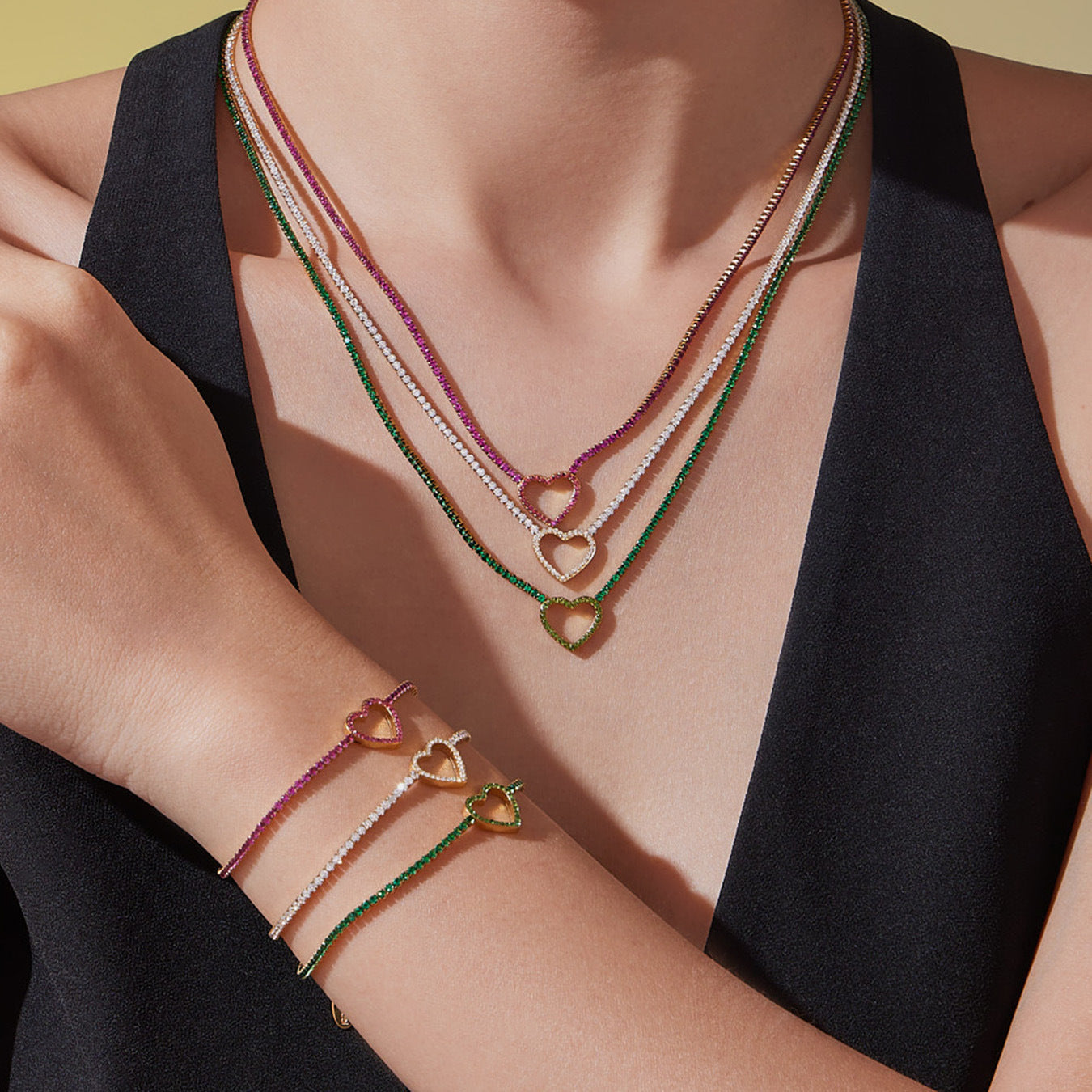 B廠【TXP455】不銹鋼滿鑽愛心鋯石項鍊手鍊耳環 鍍18k金歐美時尚輕奢首飾
 25.10-4