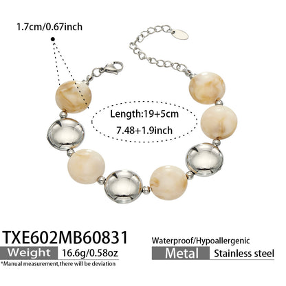 B廠【TXP602】跨境時尚復古鈦鋼樹脂圓珠女個性設計感氣質手鍊鎖骨鏈套裝 26.09-1