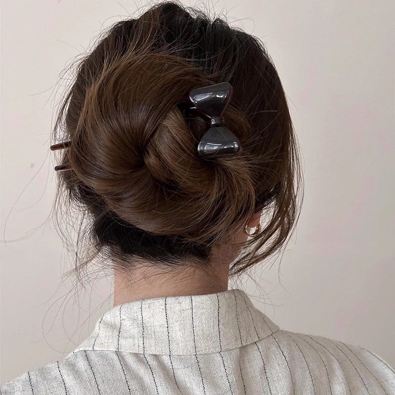 C廠【B80】夏季復古蝴蝶結醋酸U型髮簪女高級感髮釵2024新款簪子丸子頭飾
 25.12-4「C廠-單筆結帳需滿，NT$500出貨(不含運費)」