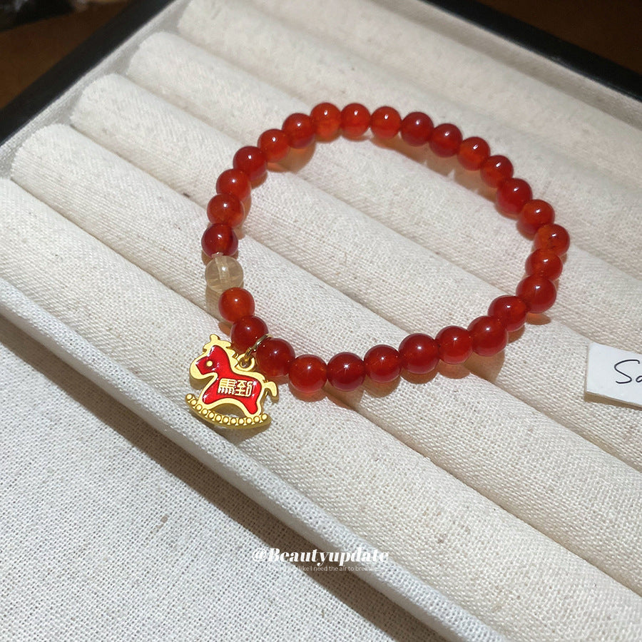 A廠【HB4808】新中式瑪瑙串珠小馬本命年手鍊文藝氣質手串手環小眾設計感手飾女
 25.10-5