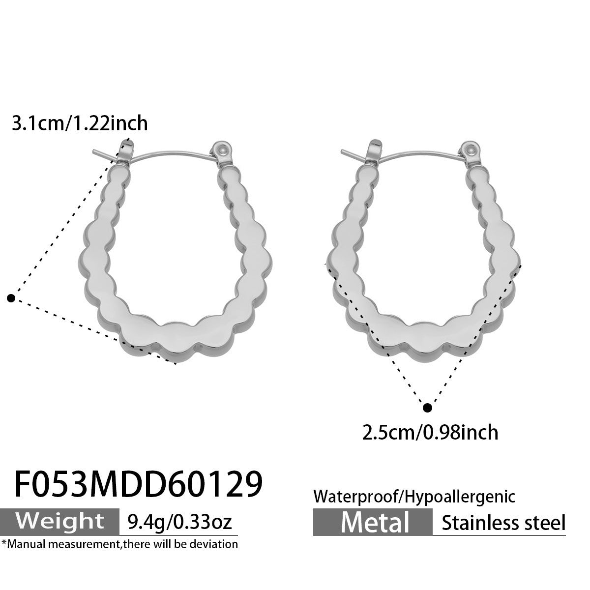 B廠【F053】歐美跨境熱銷款幾何U型凹凸耳環不鏽鋼鍍18k真金簡約時尚百搭耳飾
 26.02-1