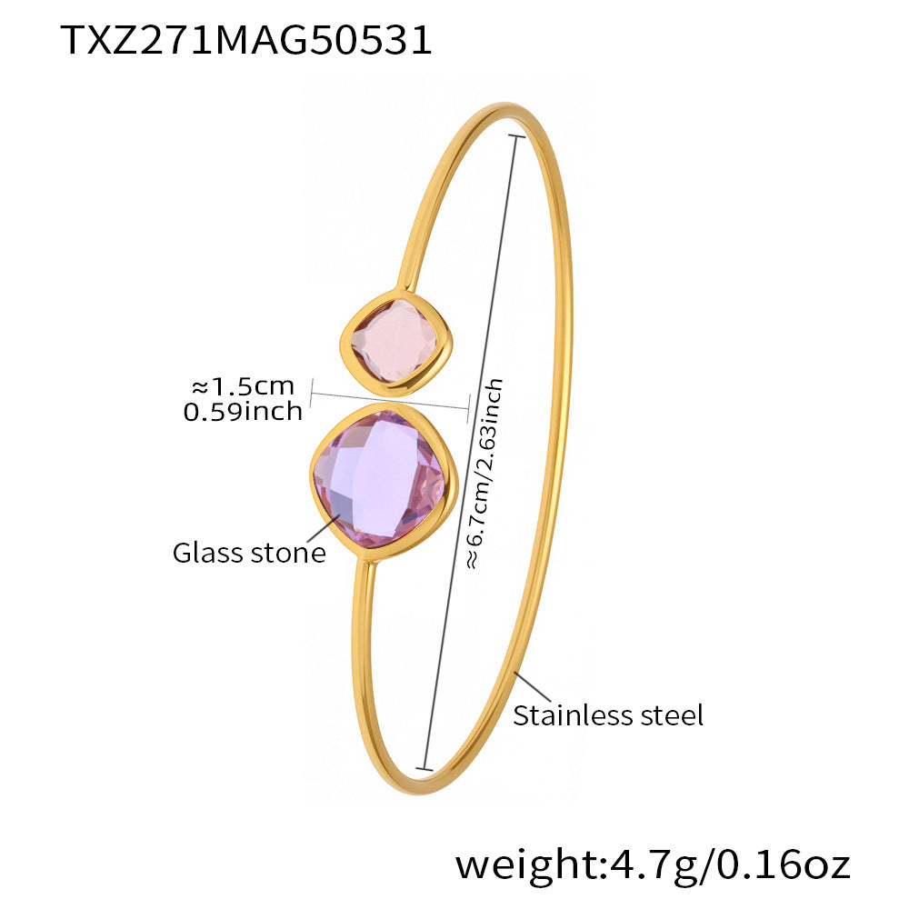 B廠 【TXZ271】歐美飾品不鏽鋼切面捷克玻璃開口手鐲ins風簡約輕奢風手環 25.06-1