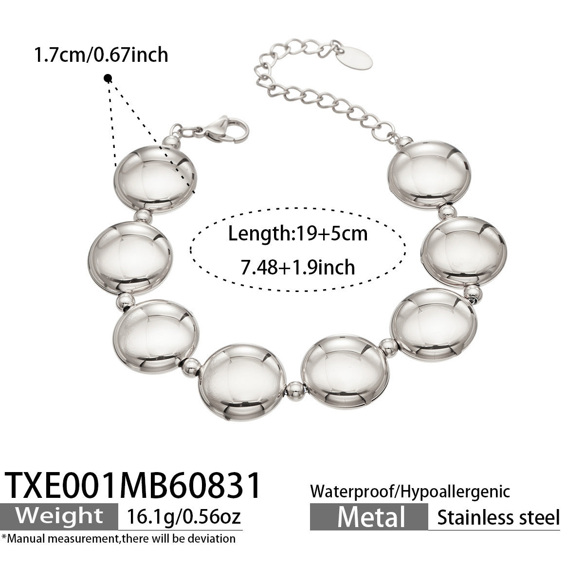 B廠【TXP001】歐美時尚小眾扁圓不鏽鋼鍍金項圈高級感輕奢簡約手鍊項鍊飾品套裝
 26.09-1