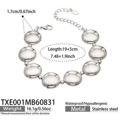 B廠【TXP001】歐美時尚小眾扁圓不鏽鋼鍍金項圈高級感輕奢簡約手鍊項鍊飾品套裝
 26.09-1