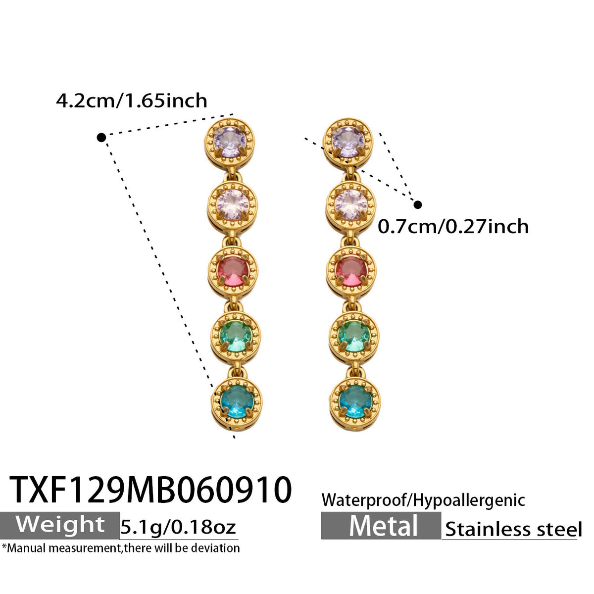 B廠【TXP129】新款橢圓彩色鋯石鎖骨鏈不銹鋼鍍金輕奢時尚手鍊項鍊耳環套裝
 26.09-3