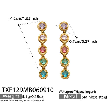 B廠【TXP129】新款橢圓彩色鋯石鎖骨鏈不銹鋼鍍金輕奢時尚手鍊項鍊耳環套裝
 26.09-3