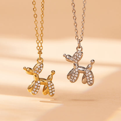 B廠【TXP469】微鑲鋯石氣球狗可愛吊墜項鍊女士時尚輕奢個性鎖骨鏈不銹鋼
 25.11-3