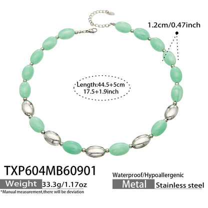 B廠【TXP604】歐美跨境多巴胺串珠不銹鋼鍍金項鍊時尚百搭甜美鎖骨鏈手鍊女套裝
 26.09-1
