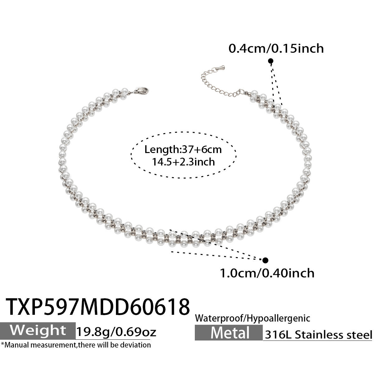 B廠【TXP597】跨境精緻貝珠手工編織項鍊手鍊套裝不銹鋼18k金 歐美風時尚飾品女
 26.06-4