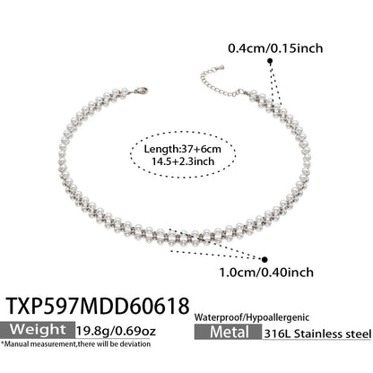 B廠【TXP597】跨境精緻貝珠手工編織項鍊手鍊套裝不銹鋼18k金 歐美風時尚飾品女
 26.06-4