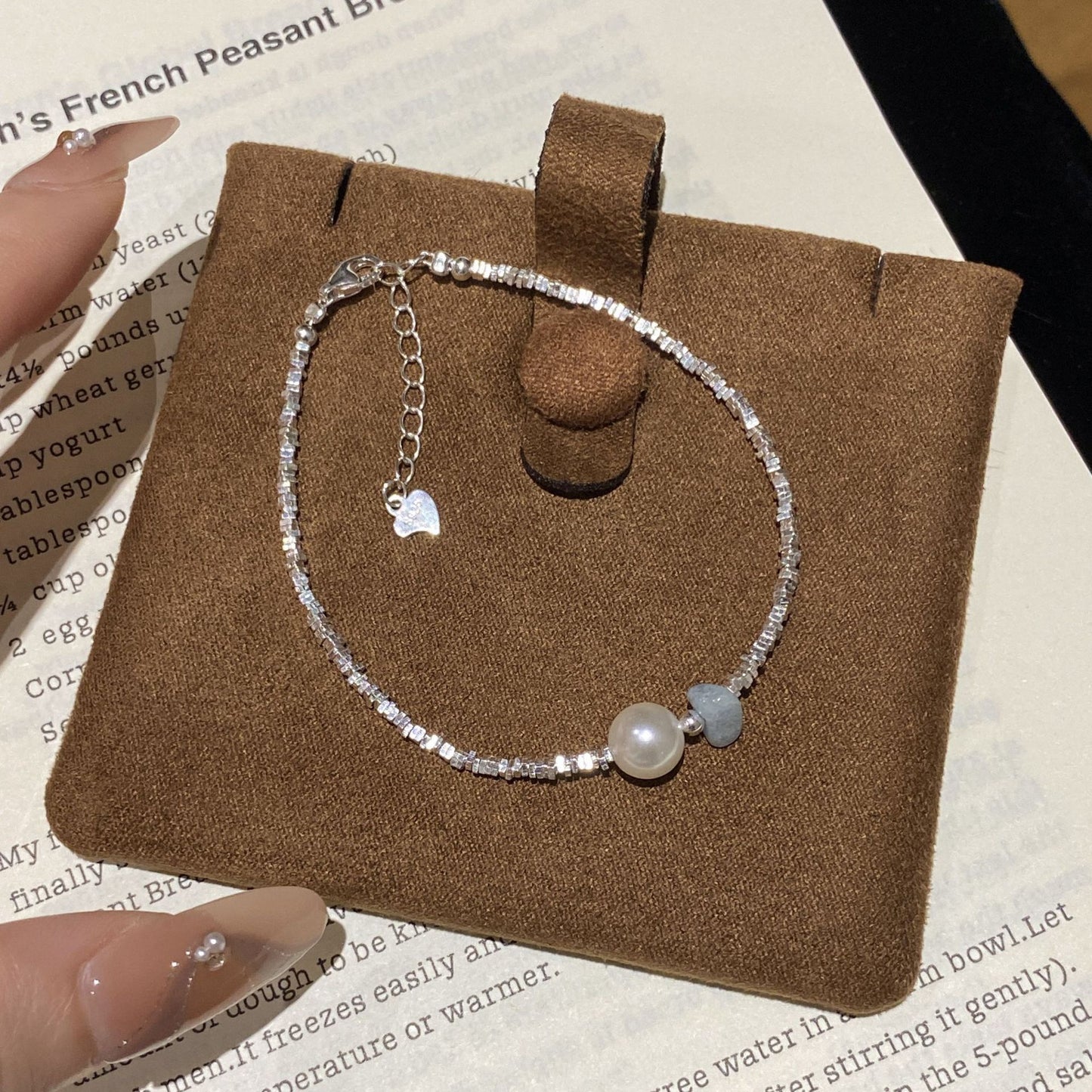 F廠【DQ0112S】高級感ins風碎銀子仿珍珠手鍊女S925純銀不規則碎石手飾
 25.10-4