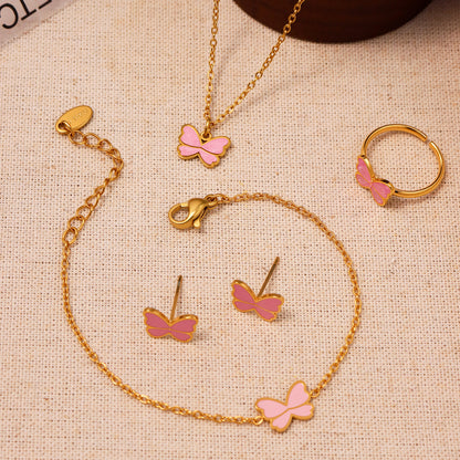 B廠【TXP261】ins小眾可愛蝴蝶滴油手鍊項鍊兒童飾品套裝不銹鋼鍍18k真金 25.05-5