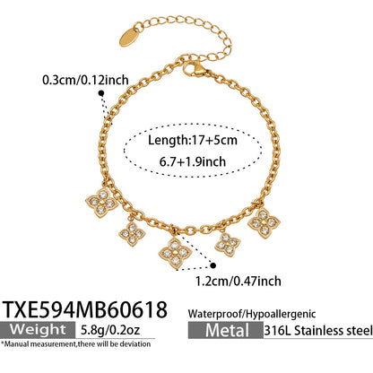 B廠【TXP594】歐美熱銷四葉花超閃滿鑽鋯石DIY多配件項鍊手鍊套組不鏽鋼鍍18k金
 26.06-4