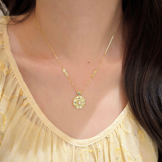 E廠【XDQ0128N】S925純銀法式復古繁花琺瑯項鍊女新中式仿珍珠宮廷風鎖骨鏈潮
 26.04-3