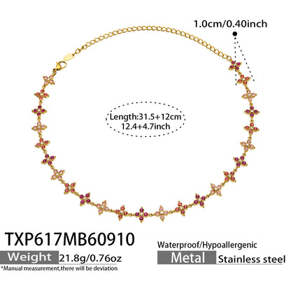 B廠【TXP617】跨境時尚四瓣花鋯石鈦鋼PVD真空電鍍小眾高級鎖骨鏈耳環手鍊組合
 26.09-3