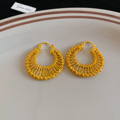 A廠【WE4114】18k真金電鍍鏤空圓形編織耳環金屬風小眾潮流耳環輕奢高級感耳飾
 25.10-5