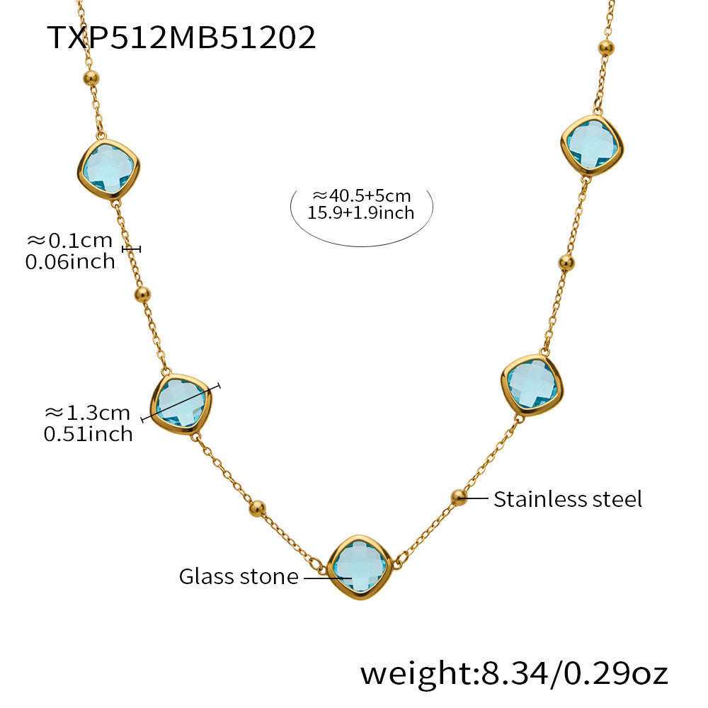 B廠【TXP512】不銹鋼正方形切面玻璃石手鍊項鍊耳環套裝歐美風潮酷氣質珠寶首飾
 25.12-2