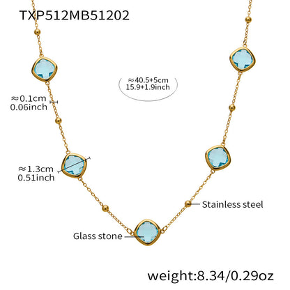 B廠【TXP512】不銹鋼正方形切面玻璃石手鍊項鍊耳環套裝歐美風潮酷氣質珠寶首飾
 25.12-2
