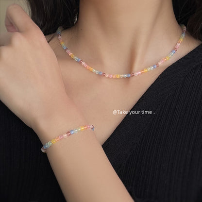 A廠【5625】玻璃猫眼石清新甜美多巴胺泫雅风彩色串珠项链ins小众锁骨颈链女 25.03-3