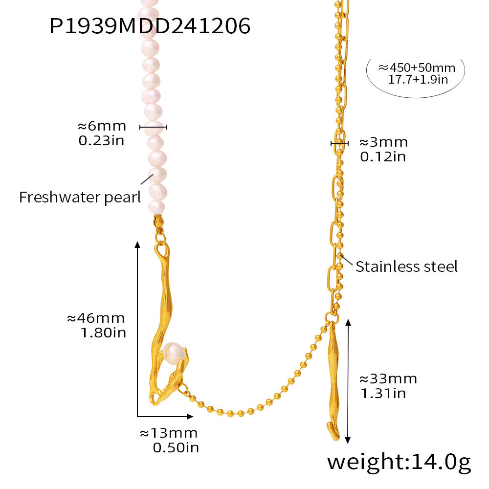B廠【P1939】韓國冷淡風異形巴洛克淡水養殖珍珠項鍊時尚優雅不鏽鋼首飾 24.12-2