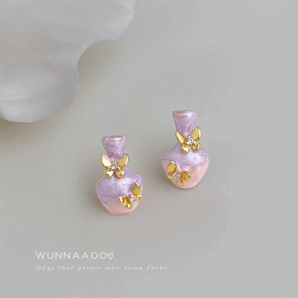 A廠【7352】原創設計花瓶蝴蝶琺瑯滴釉手工彩繪s925銀針新款耳飾清新甜美耳環
 26.01-4