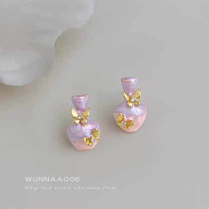 A廠【7352】原創設計花瓶蝴蝶琺瑯滴釉手工彩繪s925銀針新款耳飾清新甜美耳環
 26.01-4