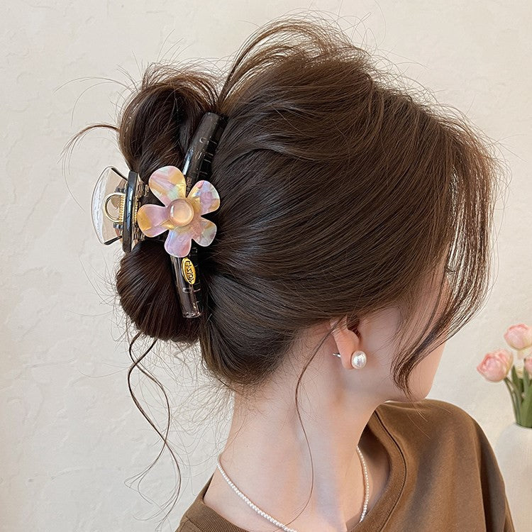 C廠【X96】大號抓夾女春夏幻彩花朵金標鯊魚夾髮量大盤髮夾子高級感新款頭飾
 26.04-3