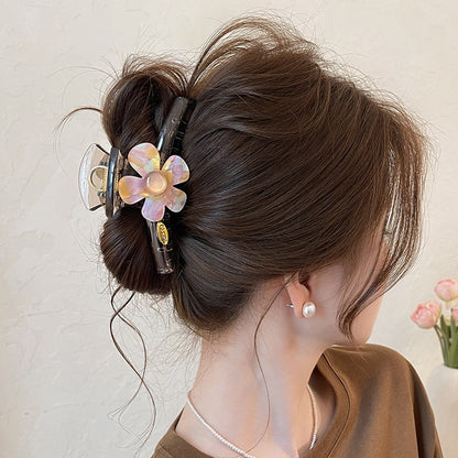 C廠【X96】大號抓夾女春夏幻彩花朵金標鯊魚夾髮量大盤髮夾子高級感新款頭飾
 26.04-3