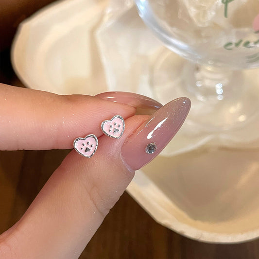 E廠【XDQ10725E】S999純銀韓版精緻貓爪愛心耳環女可愛甜美粉色心形百搭耳飾潮
 26.04-1