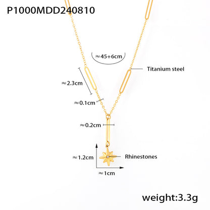 B廠【P1000】新款簡約米字鑲鑽吊墜ins八芒星項鍊女小眾輕奢設計感鈦鋼鎖骨鏈 24.08-3