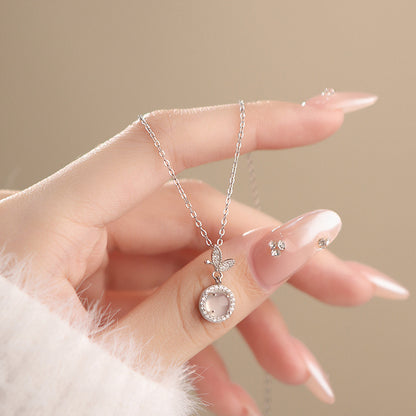 D廠【YC1977N】S999足銀輕奢蝴蝶玉髓項鍊女小眾設計高級甜美少女鎖骨鏈 25.03-4