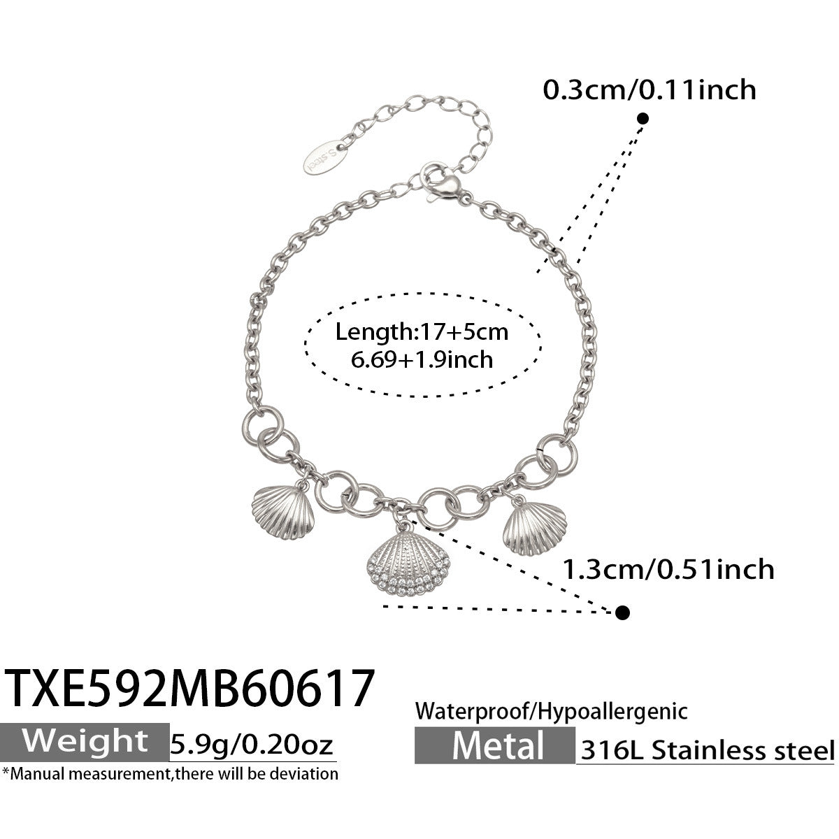B廠【TXP592】海洋沙灘風小貝殼微鑲鋯石DIY吊墜項鍊手鍊首飾組不鏽鋼鍍18k金
 26.06-4