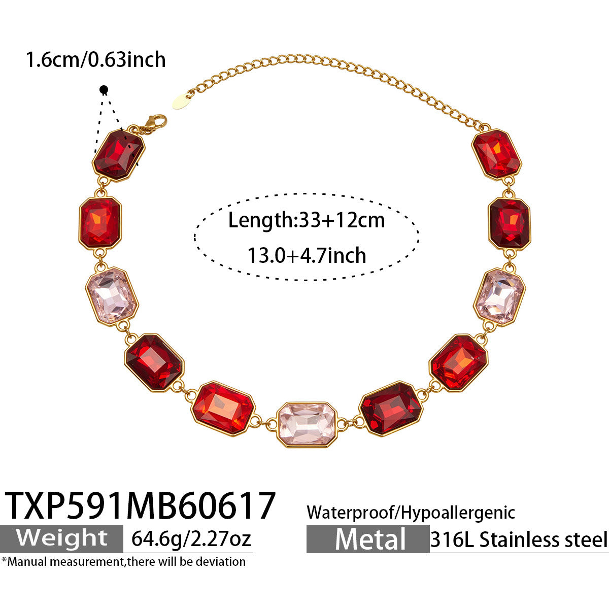 B廠【TXP591】歐美新款多色長方形玻璃石項鍊手鍊首飾套裝復古宴會風不銹鋼飾品
 26.06-4
