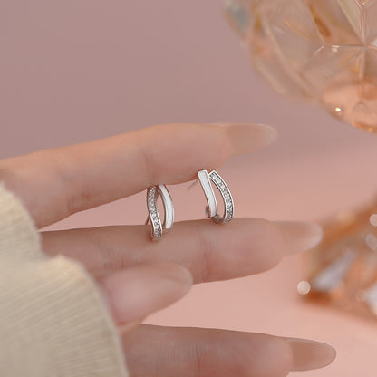 D廠【YC6014E】S999足銀簡約滴油鑲鑽耳環女設計感慵懶風法式2025爆款耳飾 25.03-4