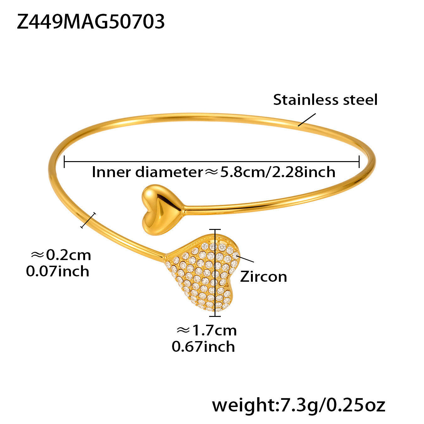 B廠【Z446】不鏽鋼5A鋯石滿鑽八芒星大小雙愛心開口手鐲組合歐美飾品女 25.07-2