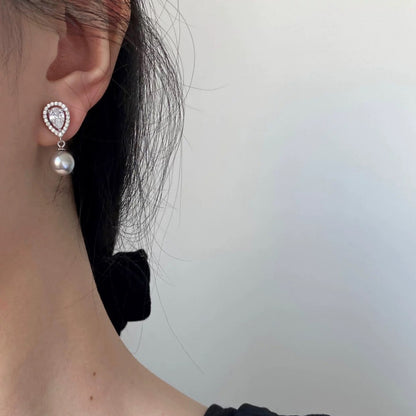 E廠【DQ11519E】法式優雅S925純銀水滴閃鋯耳環女精緻輕奢正圓仿珍珠復古耳飾
 25.09-4