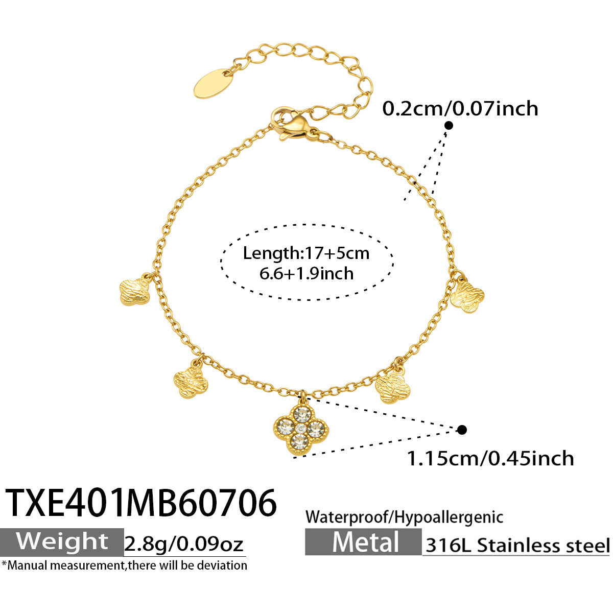 B廠【TXP381】跨境歐美風不鏽鋼超閃滿鋯四葉花多配件DIY手鍊鎖骨鏈飾品女套裝 26.07-2
